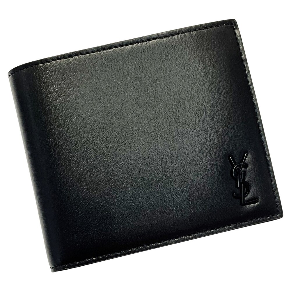SAINT LAURENT Yves Black Leather Bifold Wallet Bag